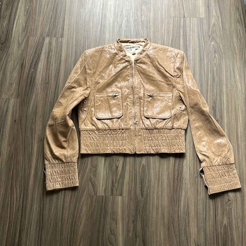 Abandon Italian leather metallic jacket tan M NWOT